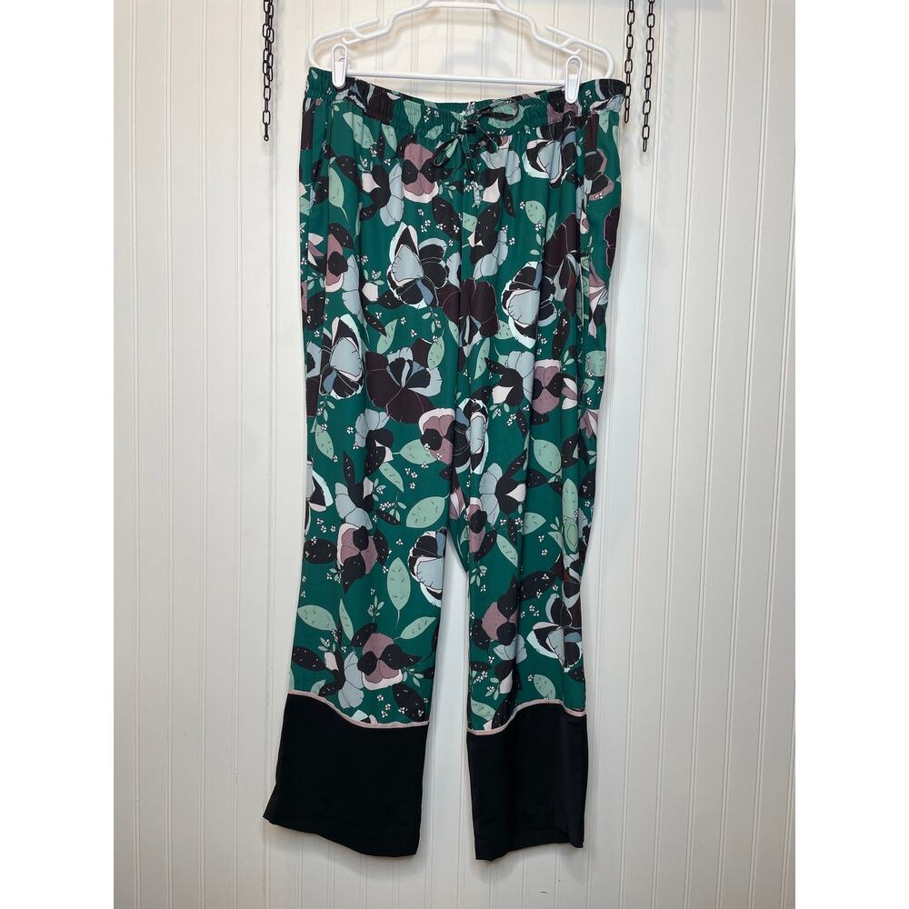 NWT Eloquii Teal Green Floral High Waisted Pull on Flowy Boho Pants Plus Size 16